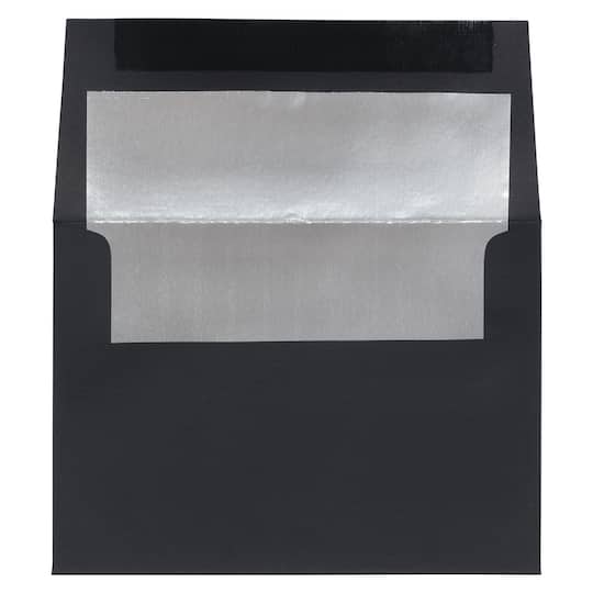 JAM Paper A7 Black Linen Silver Foil Lined Invitation Envelopes
